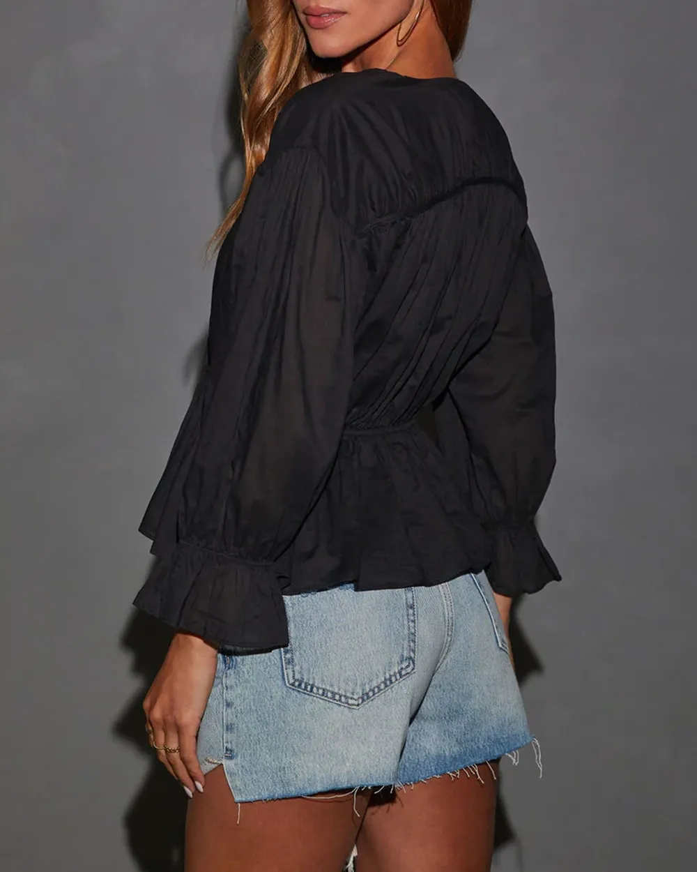 Long Sleeve Cinch Waist Top