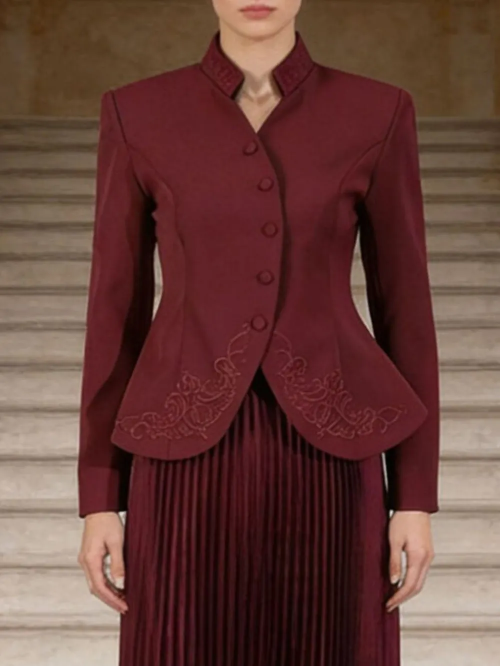 Draped Button Front Long Sleeve Coordinated Set