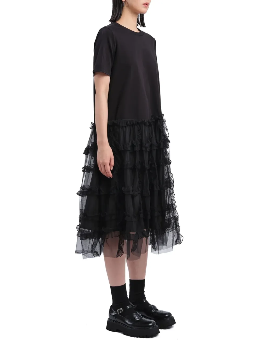 Layered Mesh Ruffle Short - Sleeve Dress