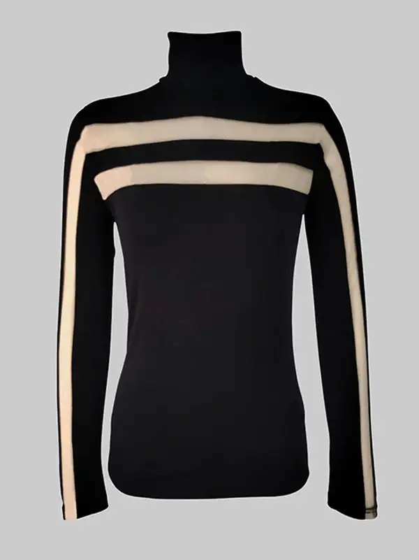 Long Sleeve Slim Fit Mesh Panel Detail High Neck T-Shirt