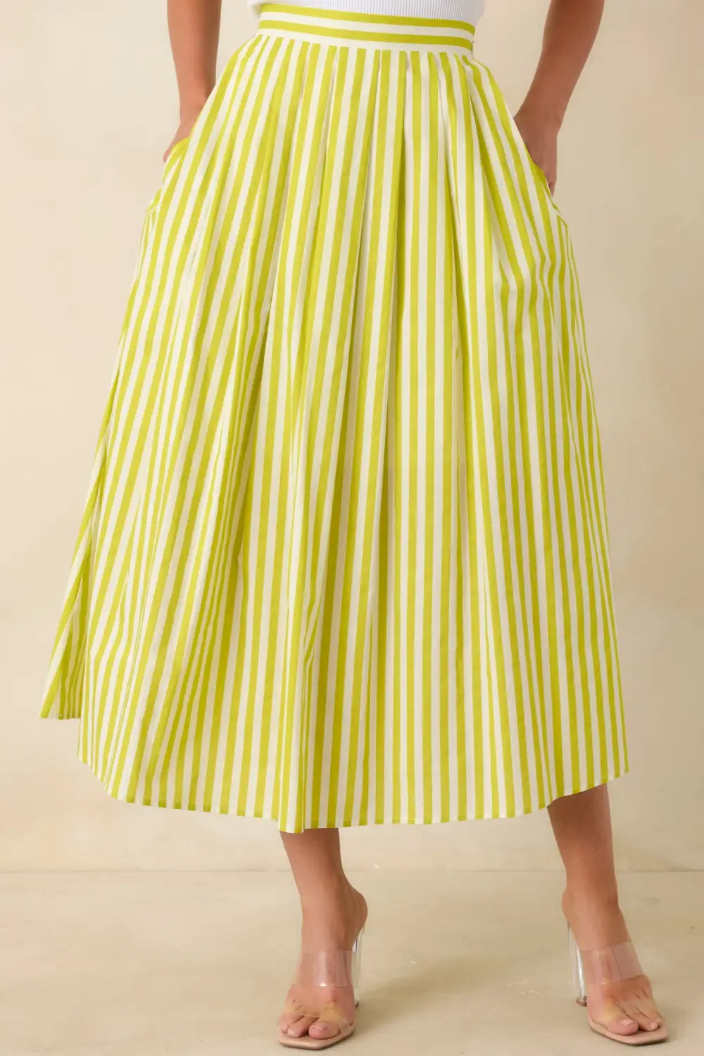 Chartreuse Stripe Cotton Maxi Skirt