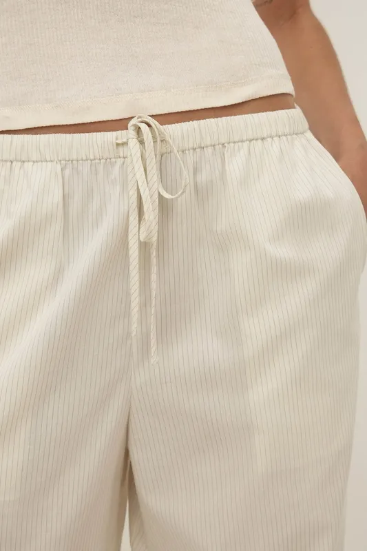 White & Grey Striped Cotton Drawstring Pant