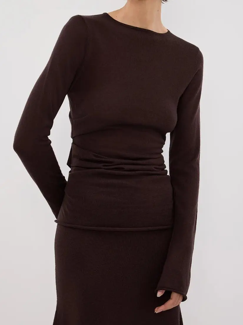 BITTER CHOC MERINO KNIT TOP