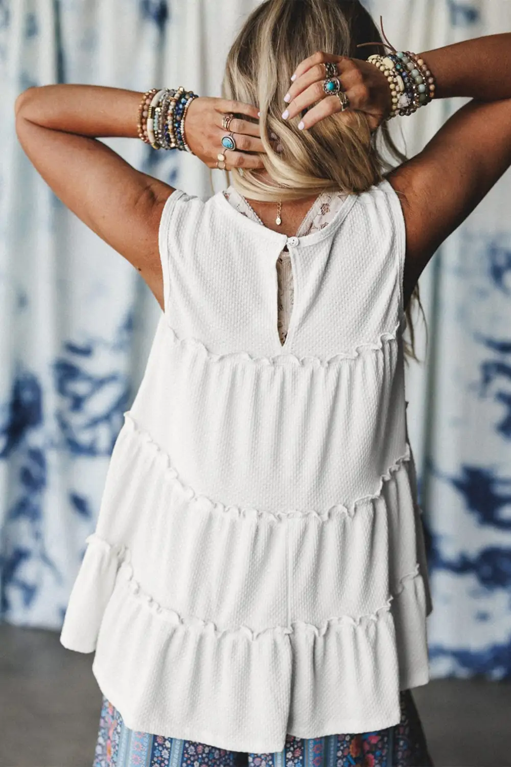 Everyday Tiered Frill Trim Line Tank Top
