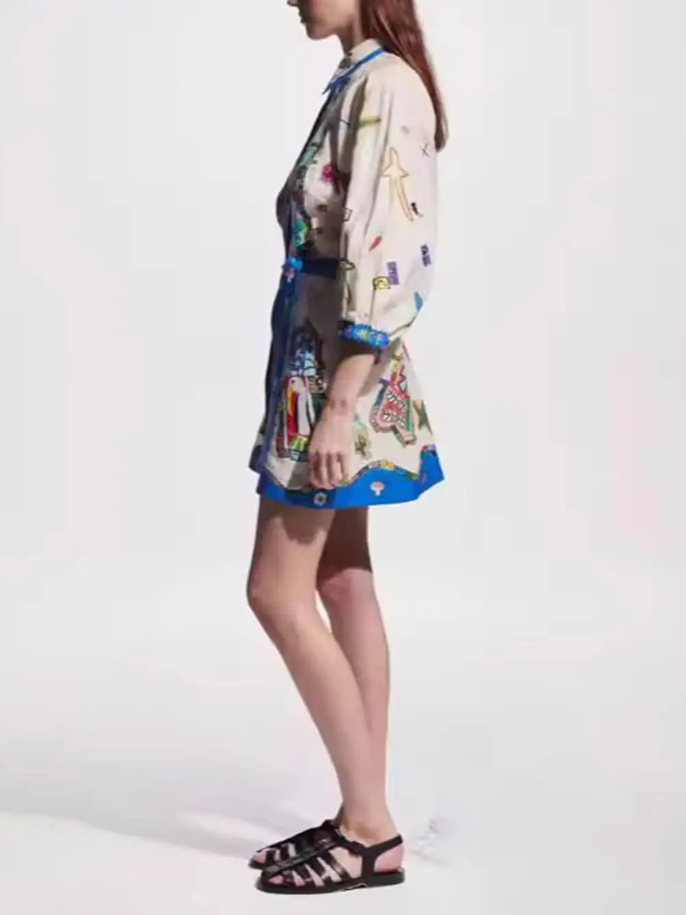 Temperament Peplum Printed Cardigan Mini Dress