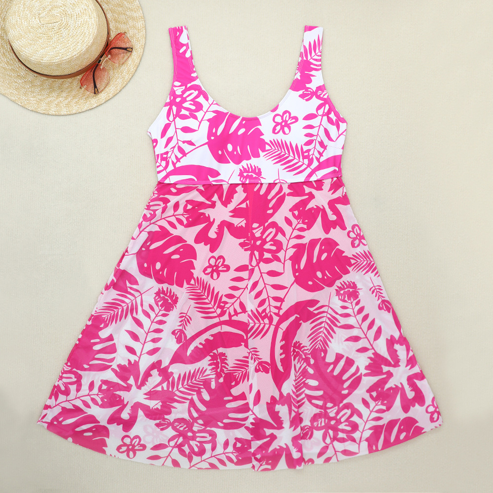 Large size belly-covering slimming printed skirt split bikini