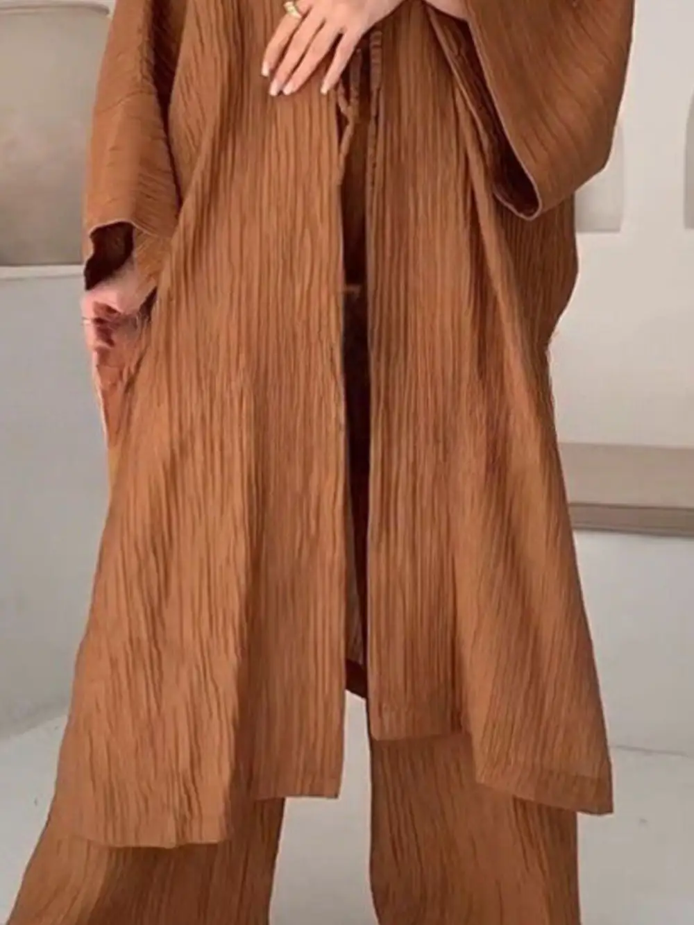 Textured Knit Cardigan and Pants Set