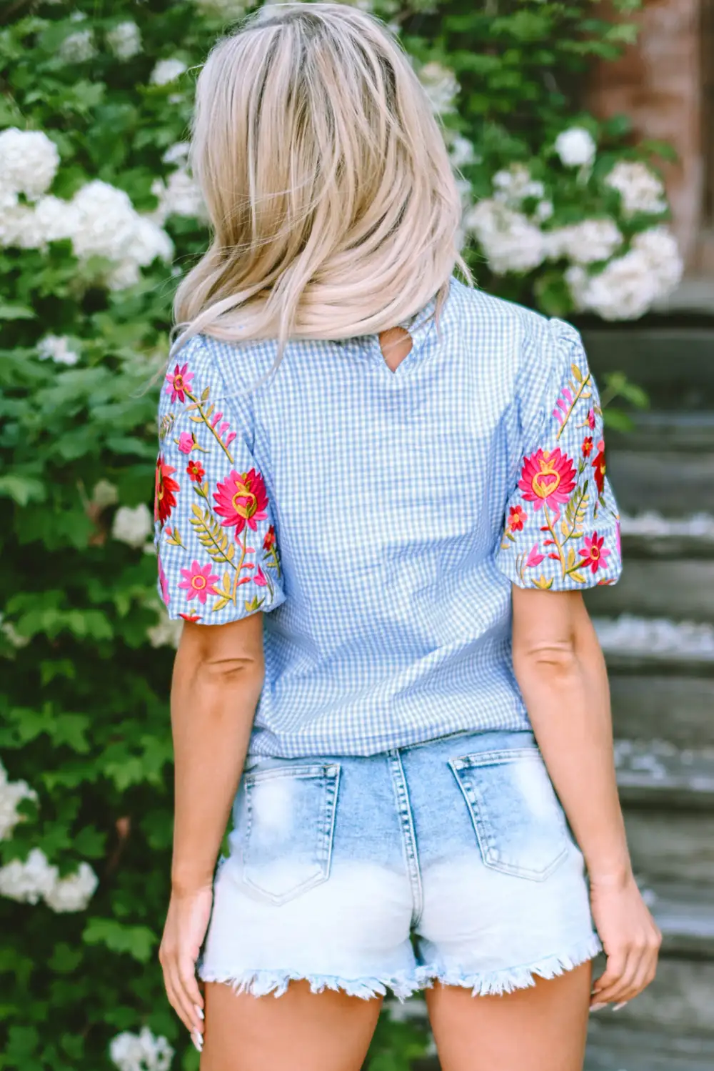 Floral Plaid Embroidered Blouse