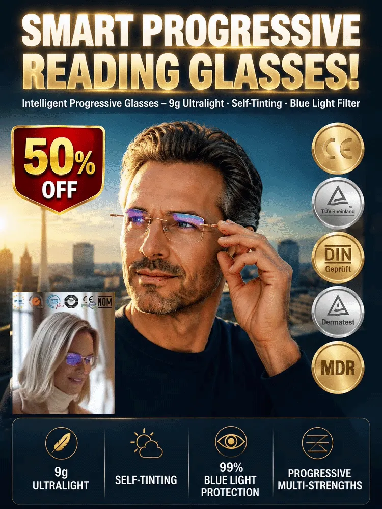 Titanium Frameless Photochromic Blue Light Filter Presbyopic Glasses