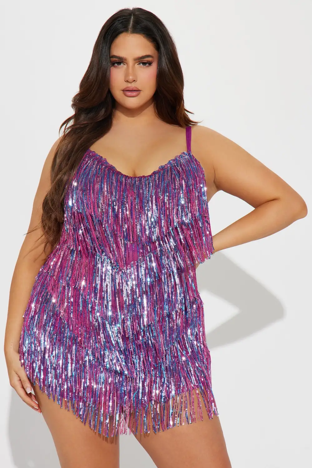 Selena Sequin Fringe Mini Dress - Magenta