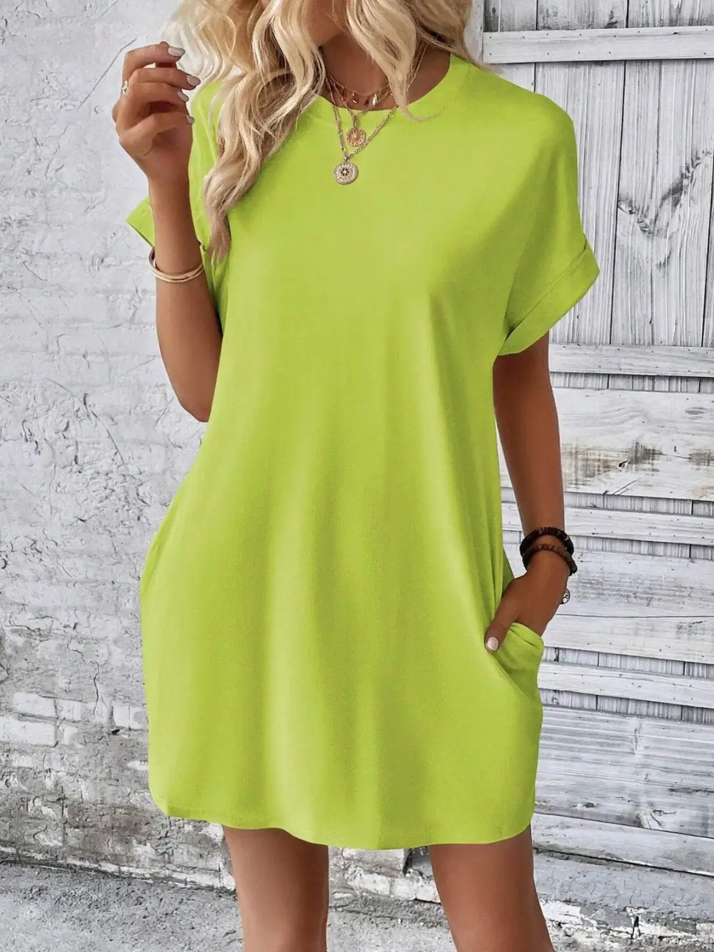 Relaxed Round Neck Short Sleeve Mini Dress