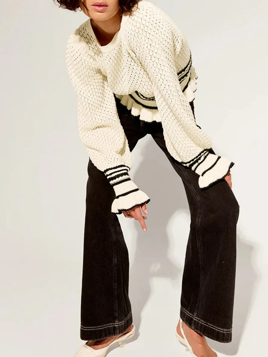 White Flared Cuffs Knit Top