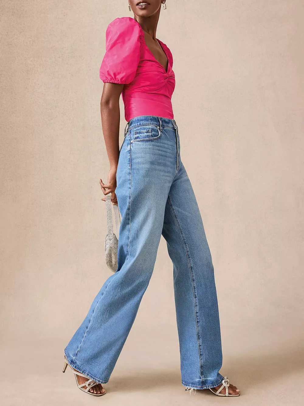 High Rise Wide Leg Jeans In Bright Mid Indigo Wash