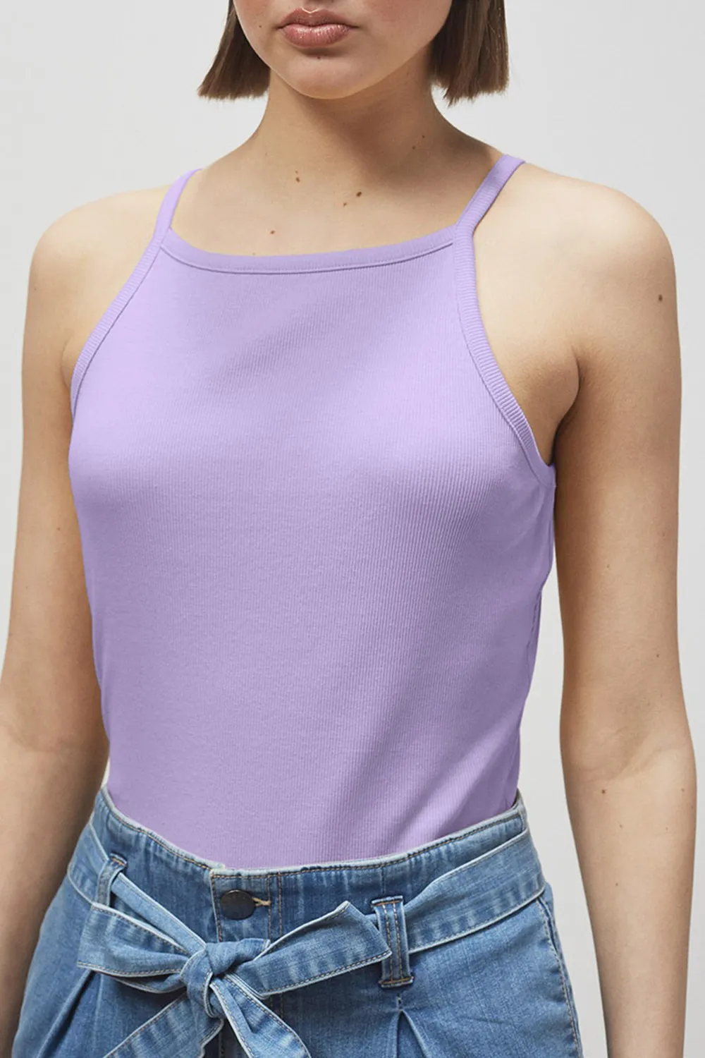 Cotton Square Neck Ribbed Cropped Vest