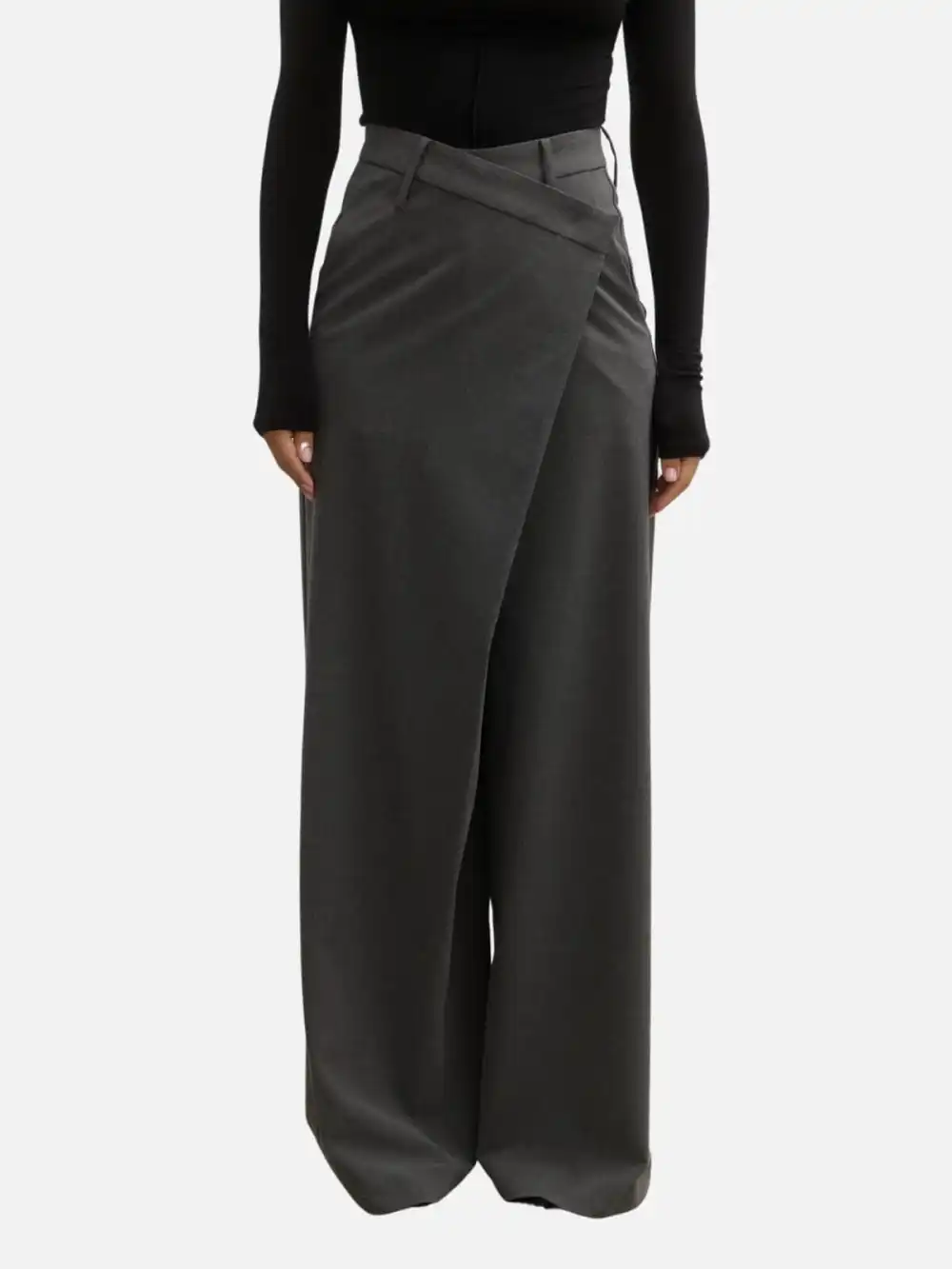 Asymmetric Wide-Leg Pants - Grey