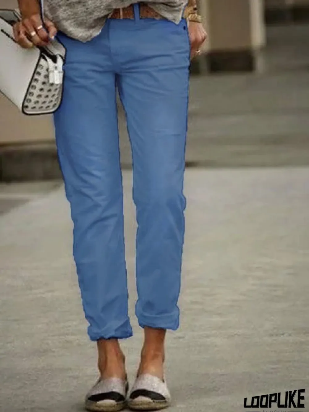 zolucky White Casual Cotton-Blend Fashion Solid Pants