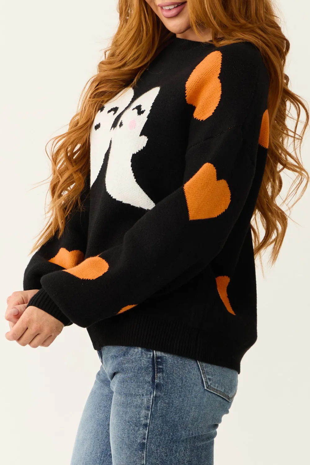 Black Halloween Graphic Soft Knit Sweater