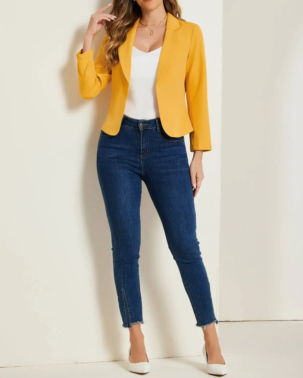 Open Front Crop Suit Blazer Jacket