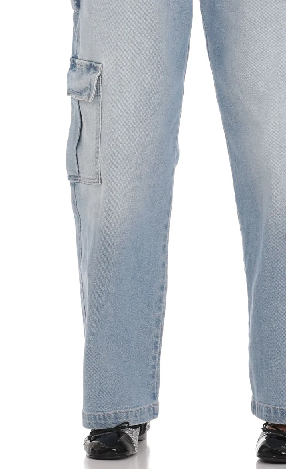Cargo Wide Leg Jeans in Faded Denim