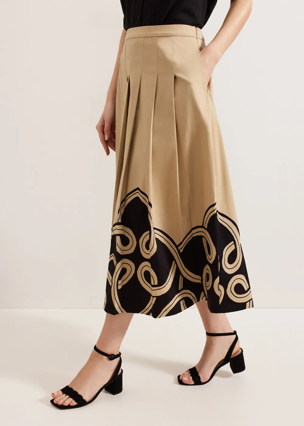National Style Printed Pleated Skirt