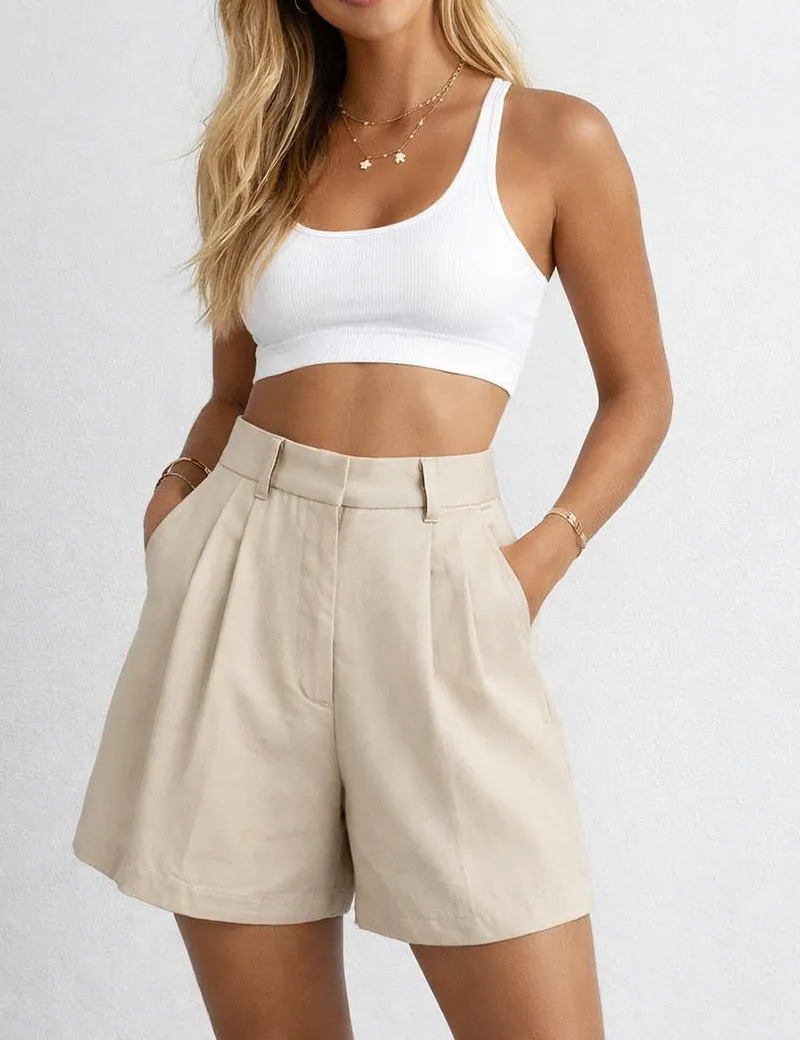 Chic Pleated Wide Leg Tailored Shorts