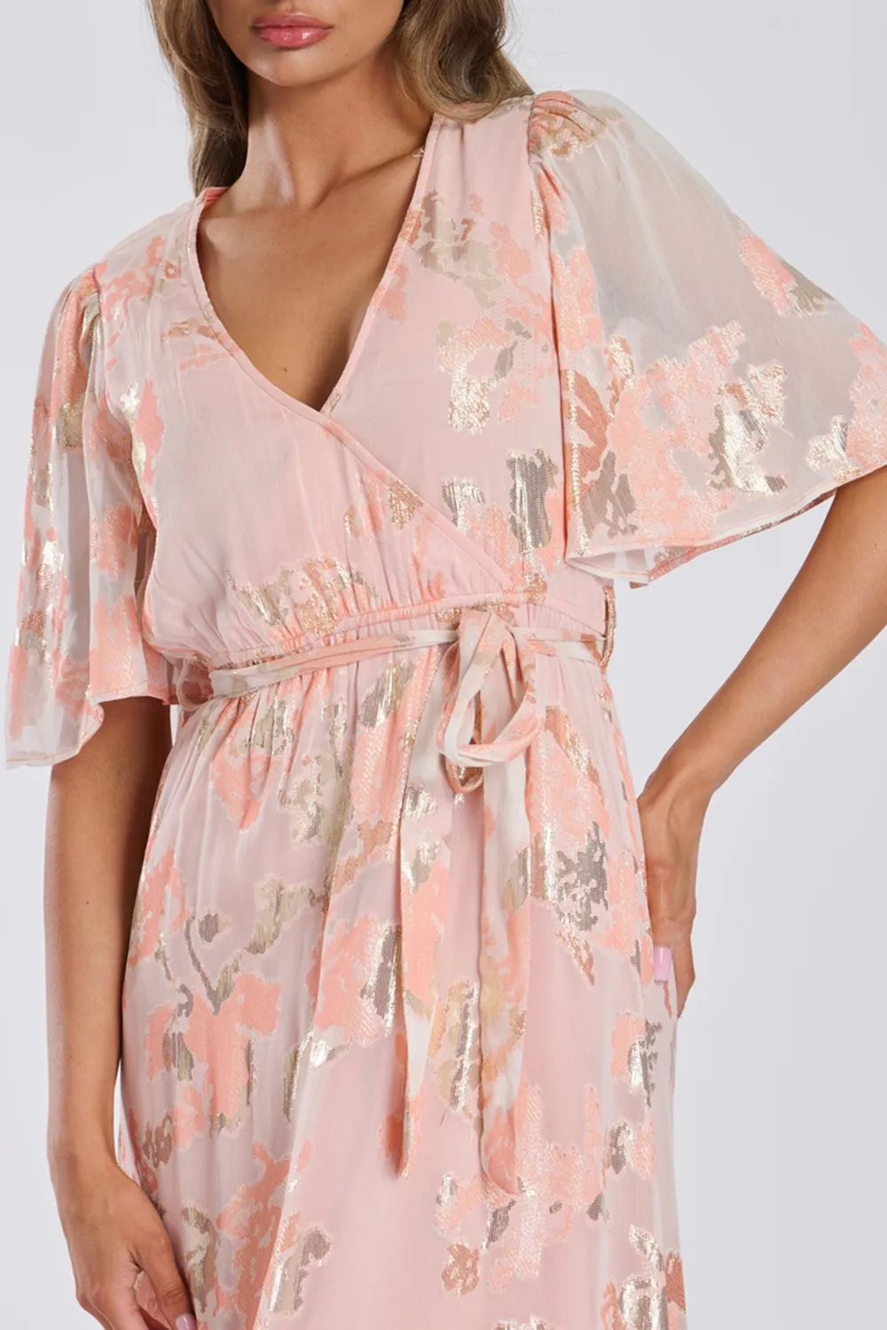 Pink Metallic Jacquard Women's Dress