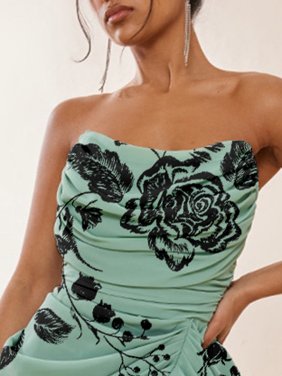 Sage Green Chiffon Corset Bandeau Draped Midi Dress