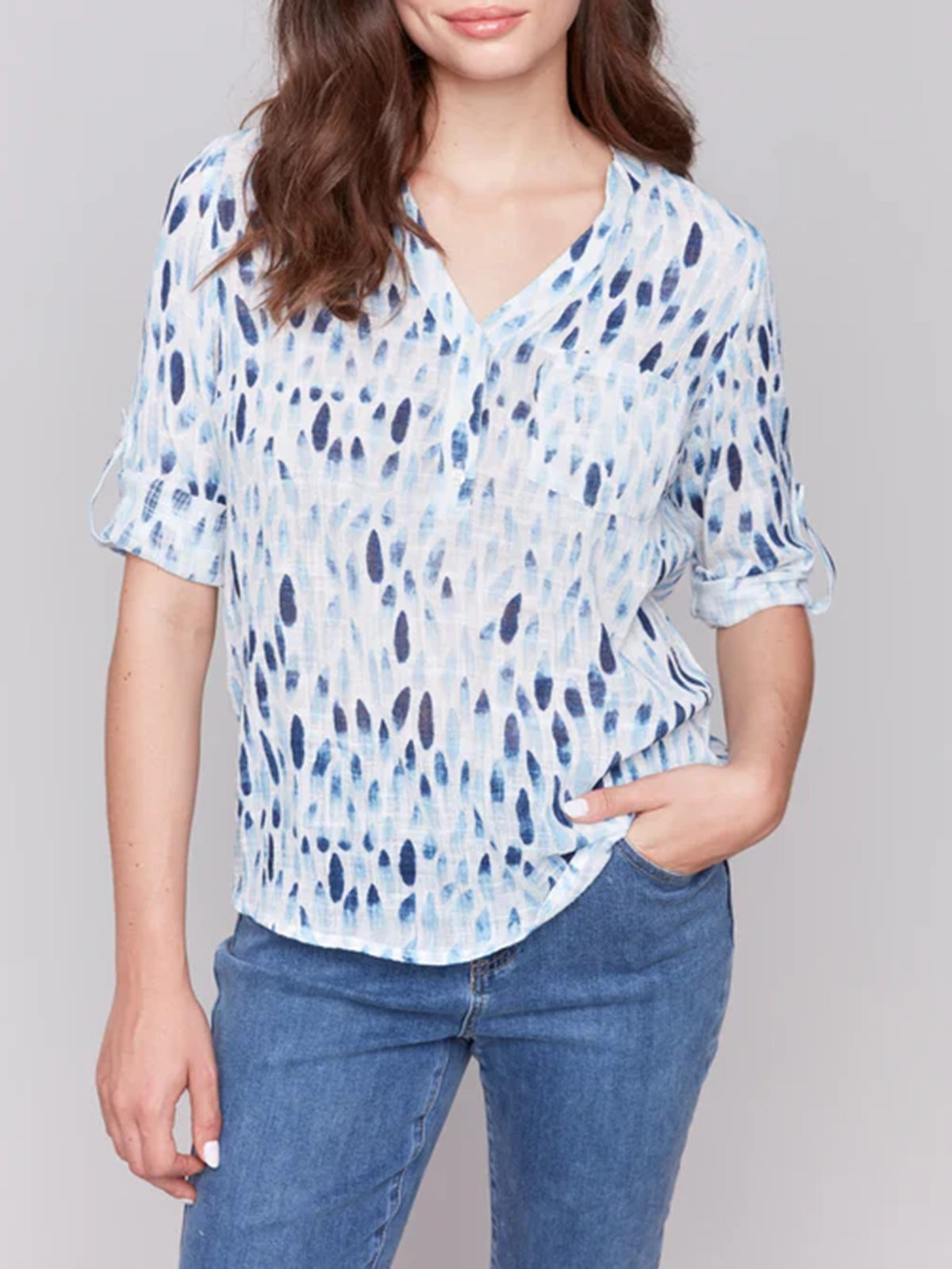 Artistic Cotton V-Neck Short Sleeves