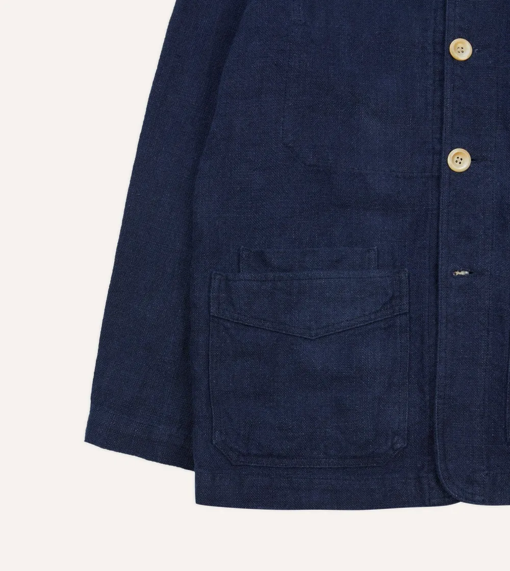 Navy Blue Canvas Button Front Jacket