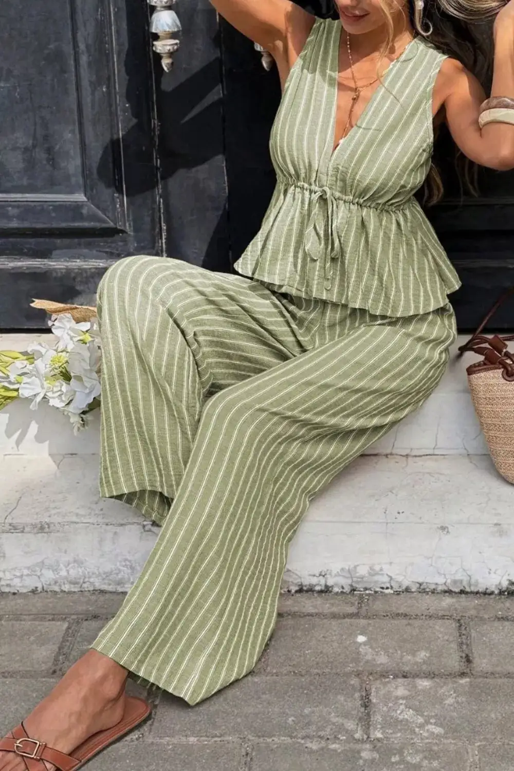 Striped Wide Leg Jumpsuit