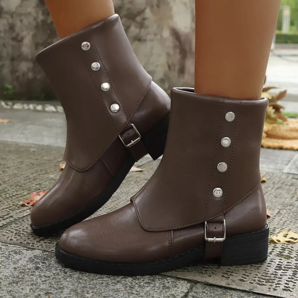 Structured Round Toe Block Heel Boots