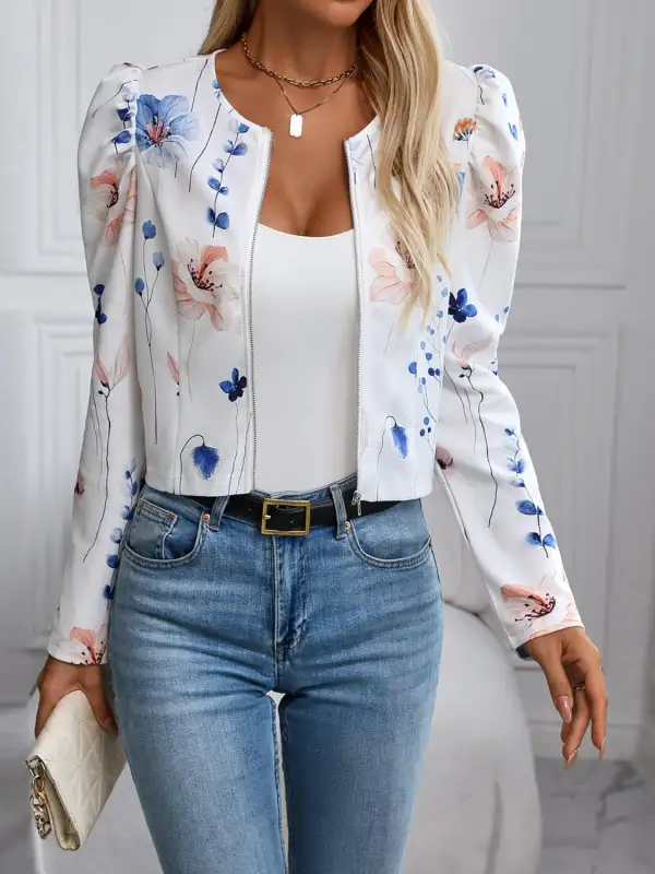 Printed Zip-up Long-sleeve Jacket
