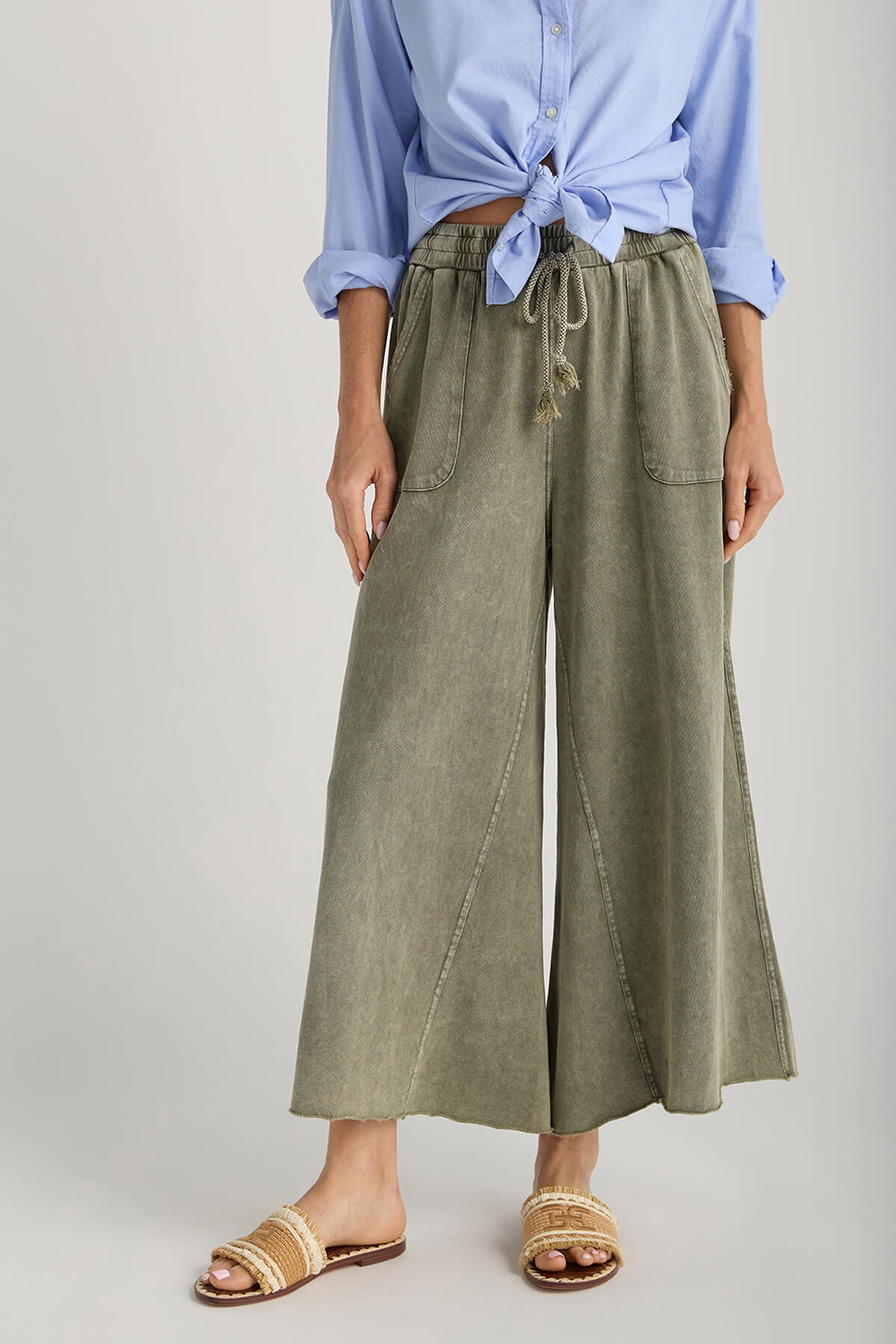 Easel Wide Leg Knit Pants - faded teal