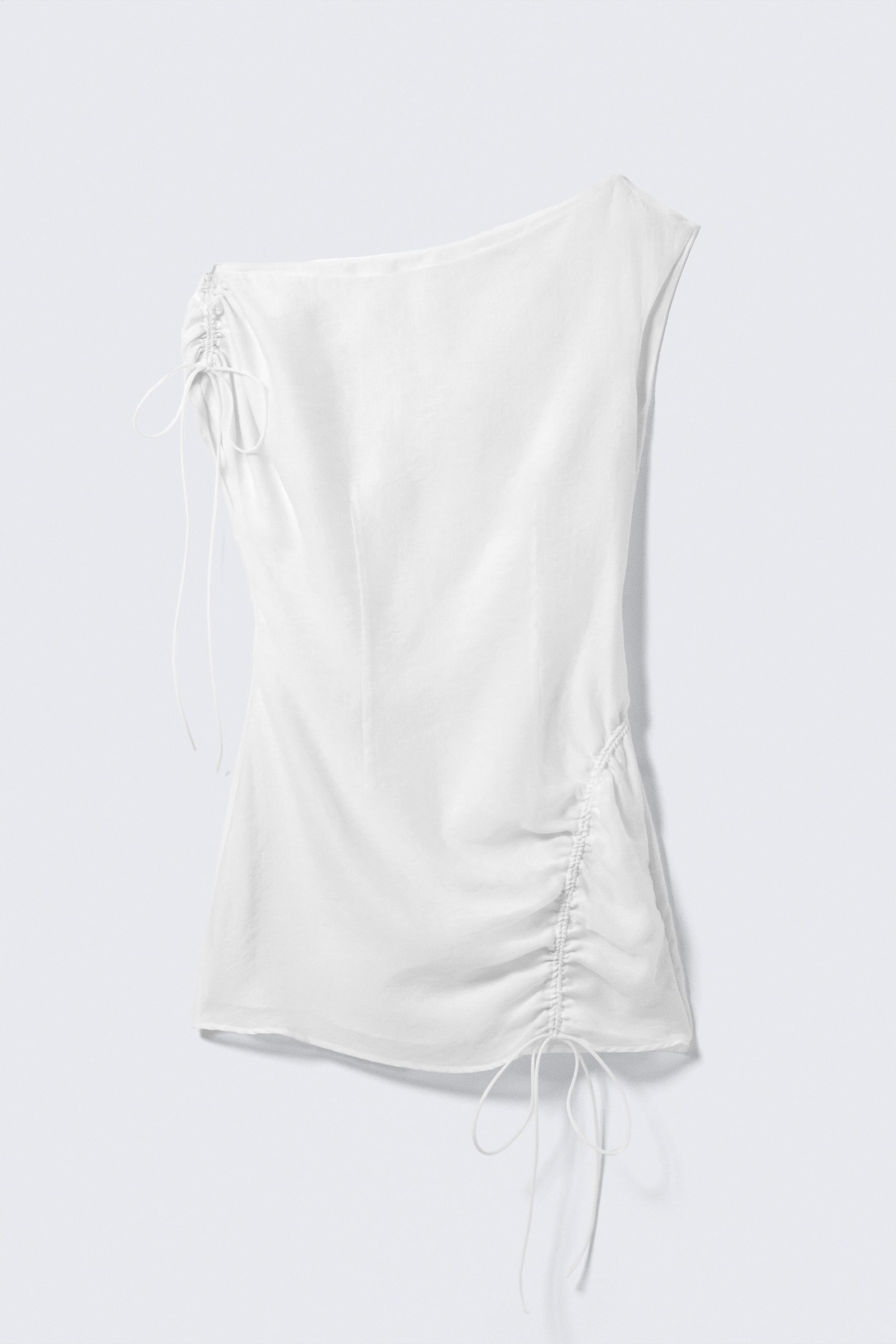 Drawstring Hem Asymmetrical Neck Dress