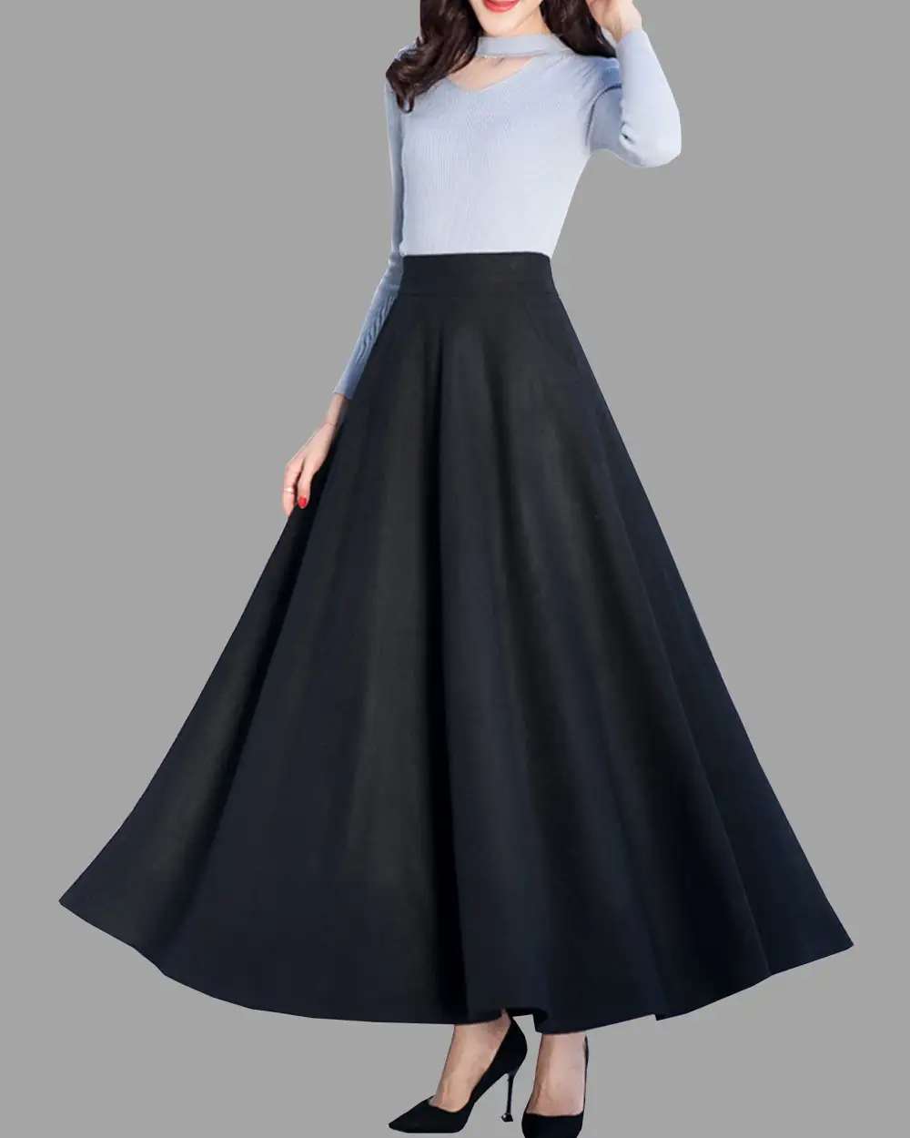 Relaxed Pocketed Wool Maxi Skirt