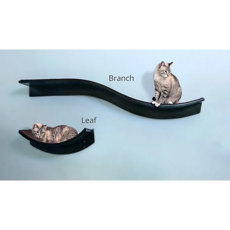 Lotus Leaf Cat Shelf - Wall-Mounted Wood Cat Furniture with Replaceable Carpet, Holds Up to 50 Lbs