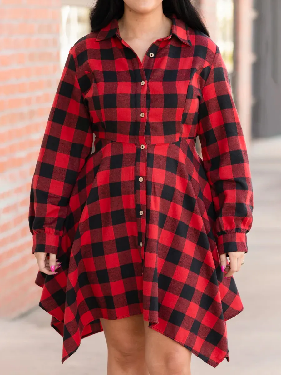 Red checkered irregular dress