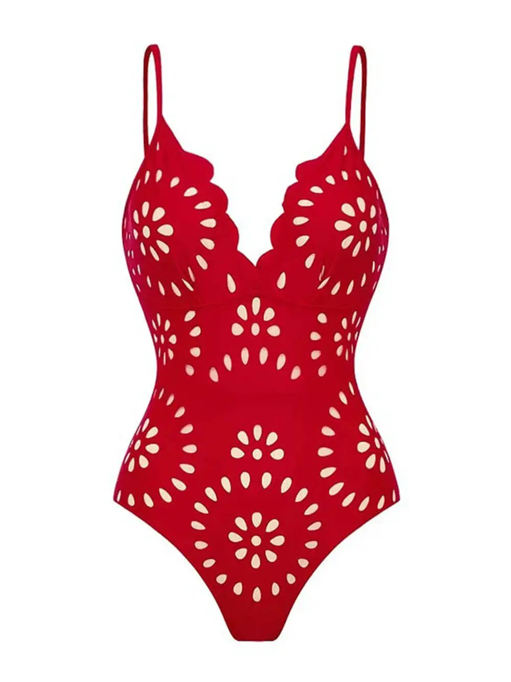 Women’s Sleek Lace Flower Hollow One-Piece Swimsuit