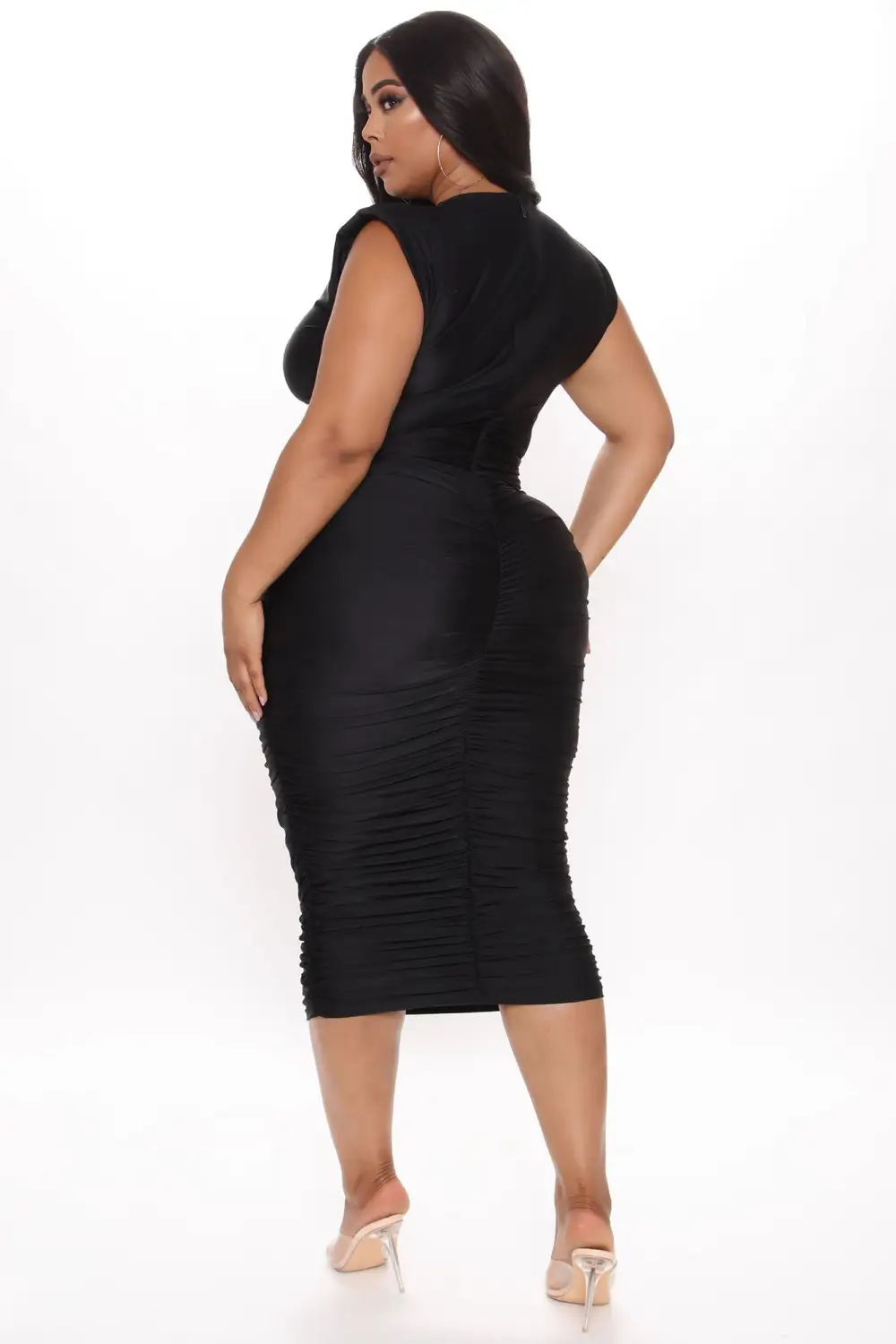 Bold Moves Shoulder Pad Midi Dress - Black