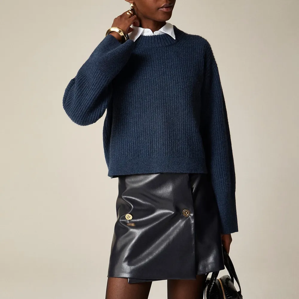 Ribbed Cashmere Cropped Crewneck Sweaters