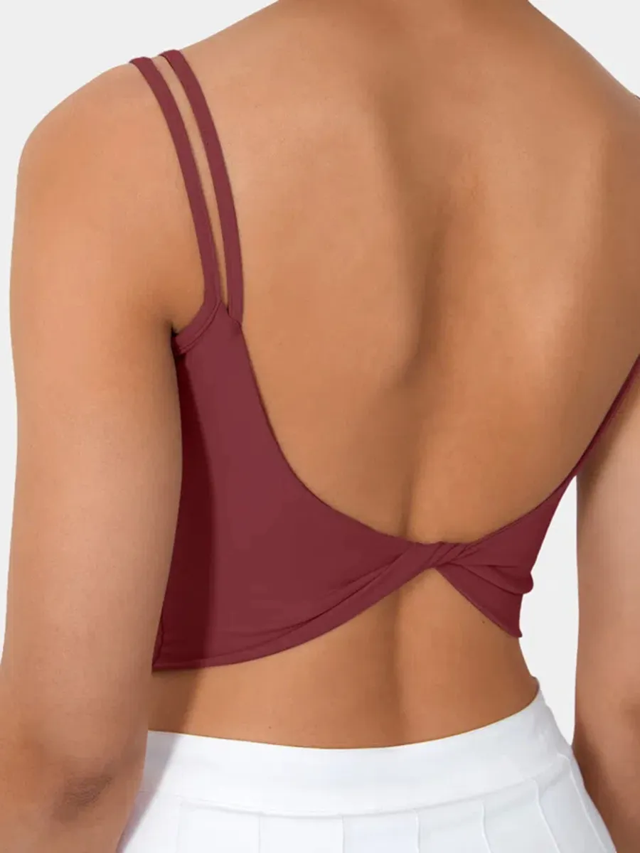 Double Straps Backless Twisted Cropped Yoga Tank Top