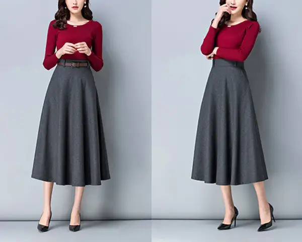 Everyday Belted Wool Flared Maxi Skirt
