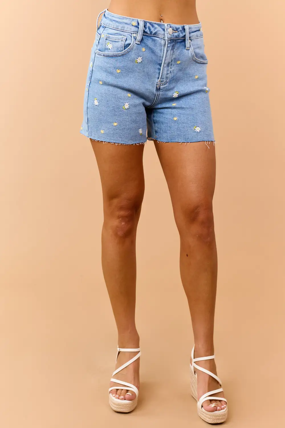 Floral Embroidered Mini Shorts