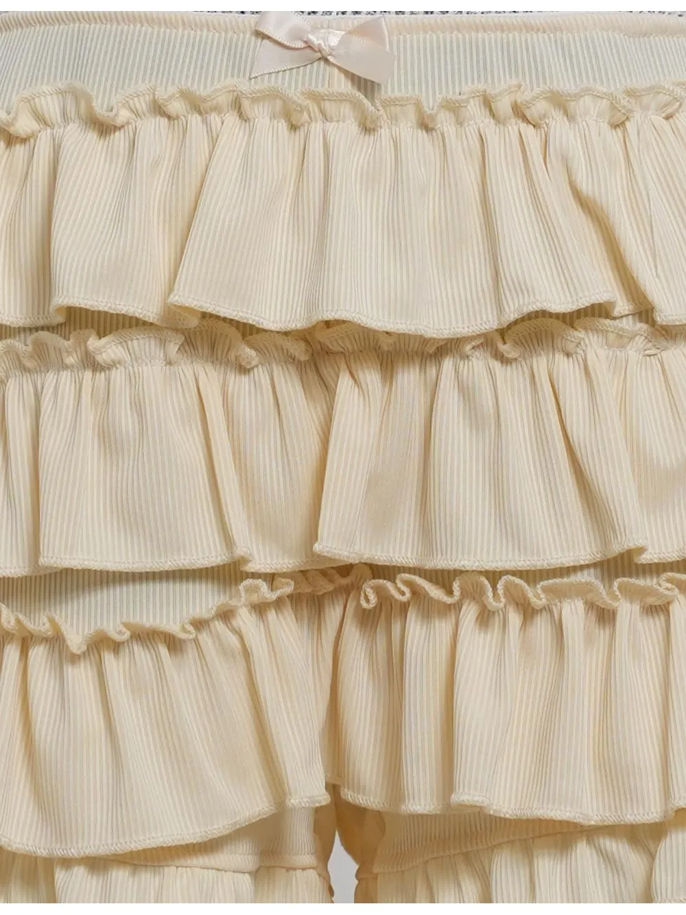 Bow Elastic Waist Lace Trim Tiered Ruffle Mini Shorts