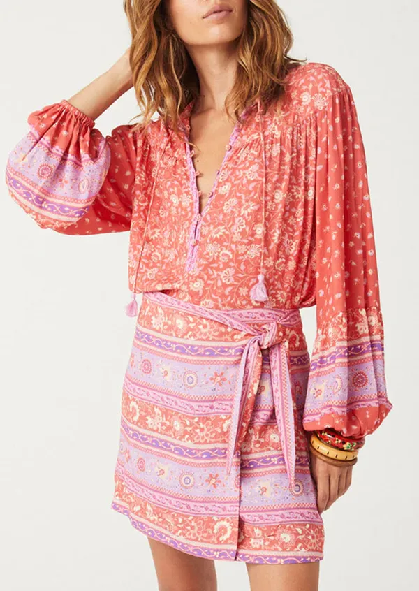 PRINTED LONG SLEEVE BLOUSE