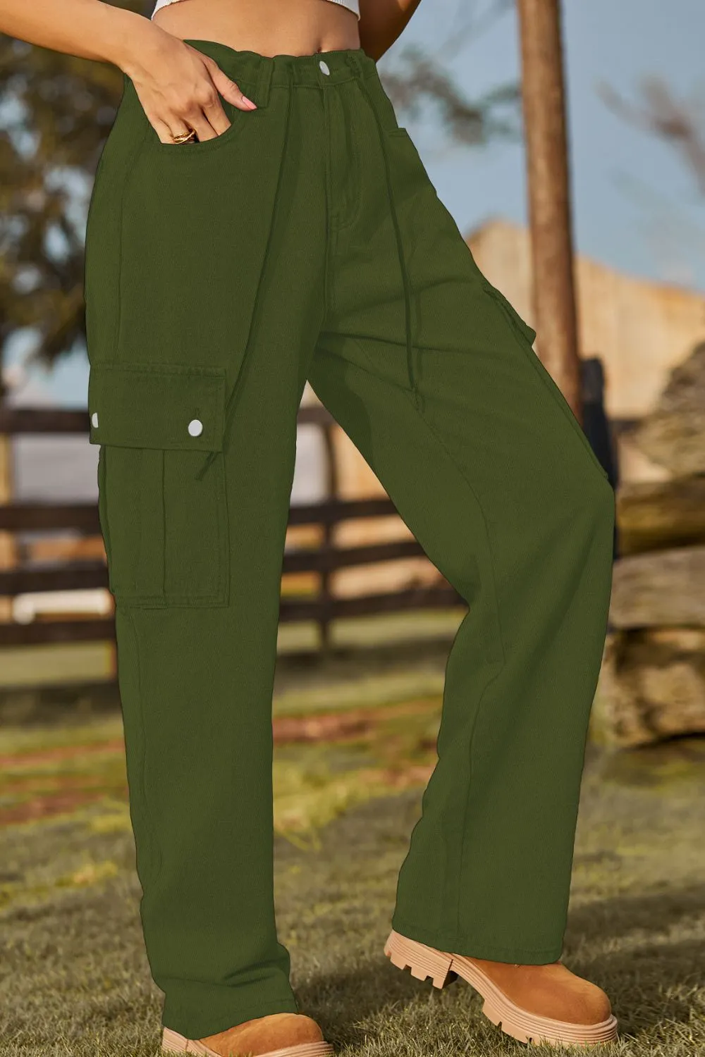 Loose Fit Drawstring Jeans With Pocket