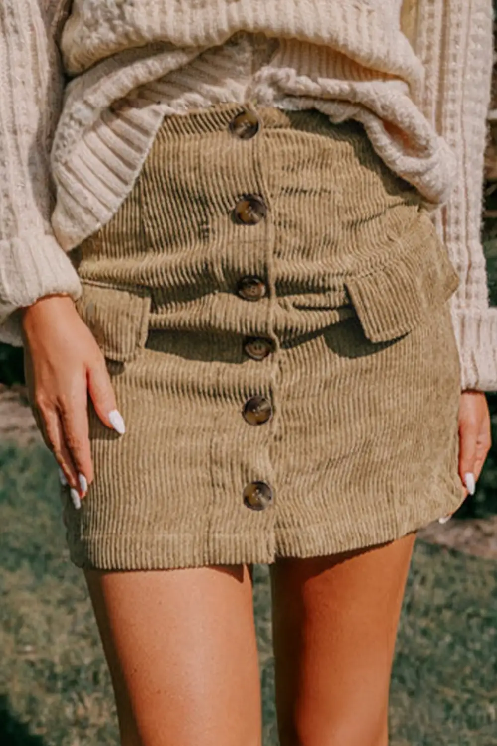 Button Front Buttoned Pocketed Mini Skirt