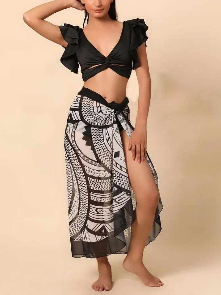 Printed Strap Three Piece Swimsuit