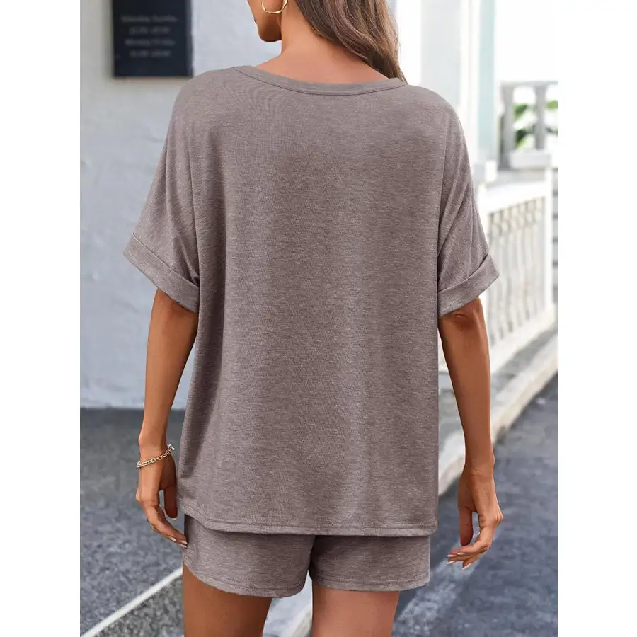 Round Neck T Shirt and Drawstring Shorts Set