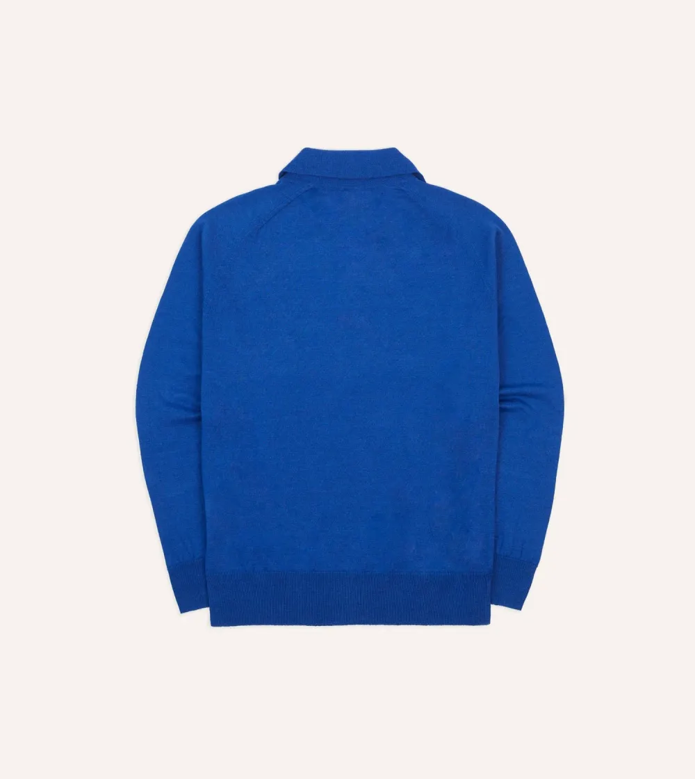Blue Linen-Cotton Knitted Long-Sleeve Polo Shirt Elegant Essential